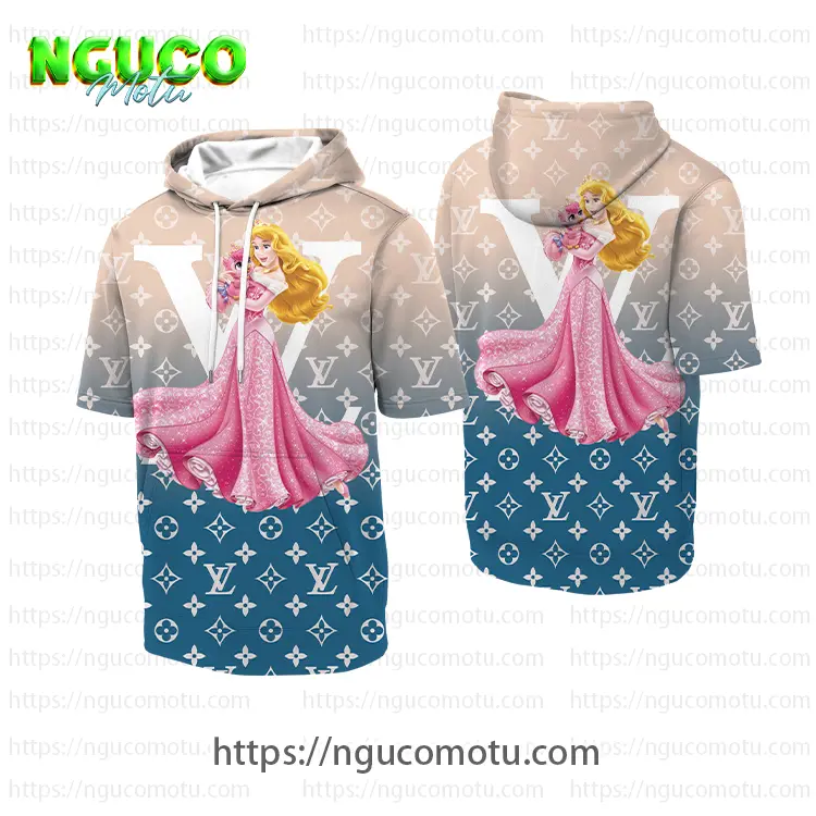 Louis vuitton and disney princess aurora sleeping beauty hooded short sleeve t-shirt gift uninque for kid man women